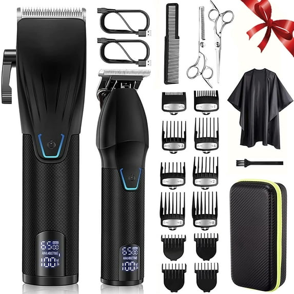 Professional Hair Clippers for Men Electric Beard Trimmer Cordless Barber Clippers for Hair Cutting with T-Blade Edgers Rechargeable Hair Clipper and Trimmer Kit with LED Mens Christmas Gifts