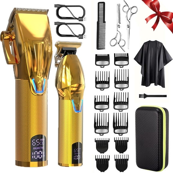 Professional Hair Clippers for Men Electric Beard Trimmer Cordless Barber Clippers for Hair Cutting with T-Blade Edgers Rechargeable Hair Clipper and Trimmer Kit with LED Mens Christmas Gifts