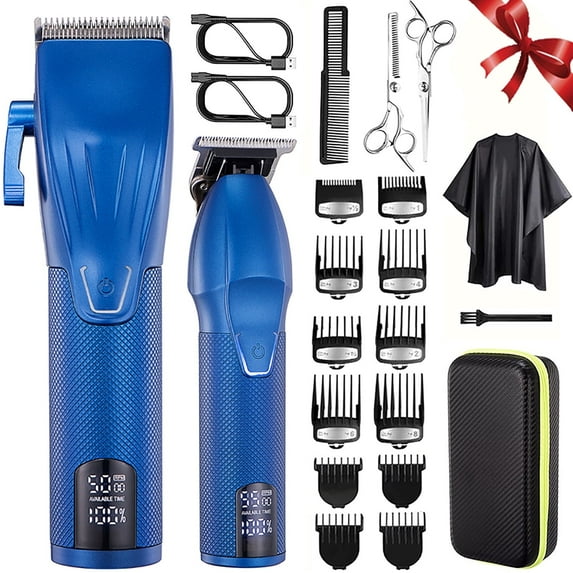Professional Hair Clippers for Men Electric Beard Trimmer Cordless Barber Clippers for Hair Cutting with T-Blade Edgers Rechargeable Hair Clipper and Trimmer Kit with LED Mens Christmas Gifts