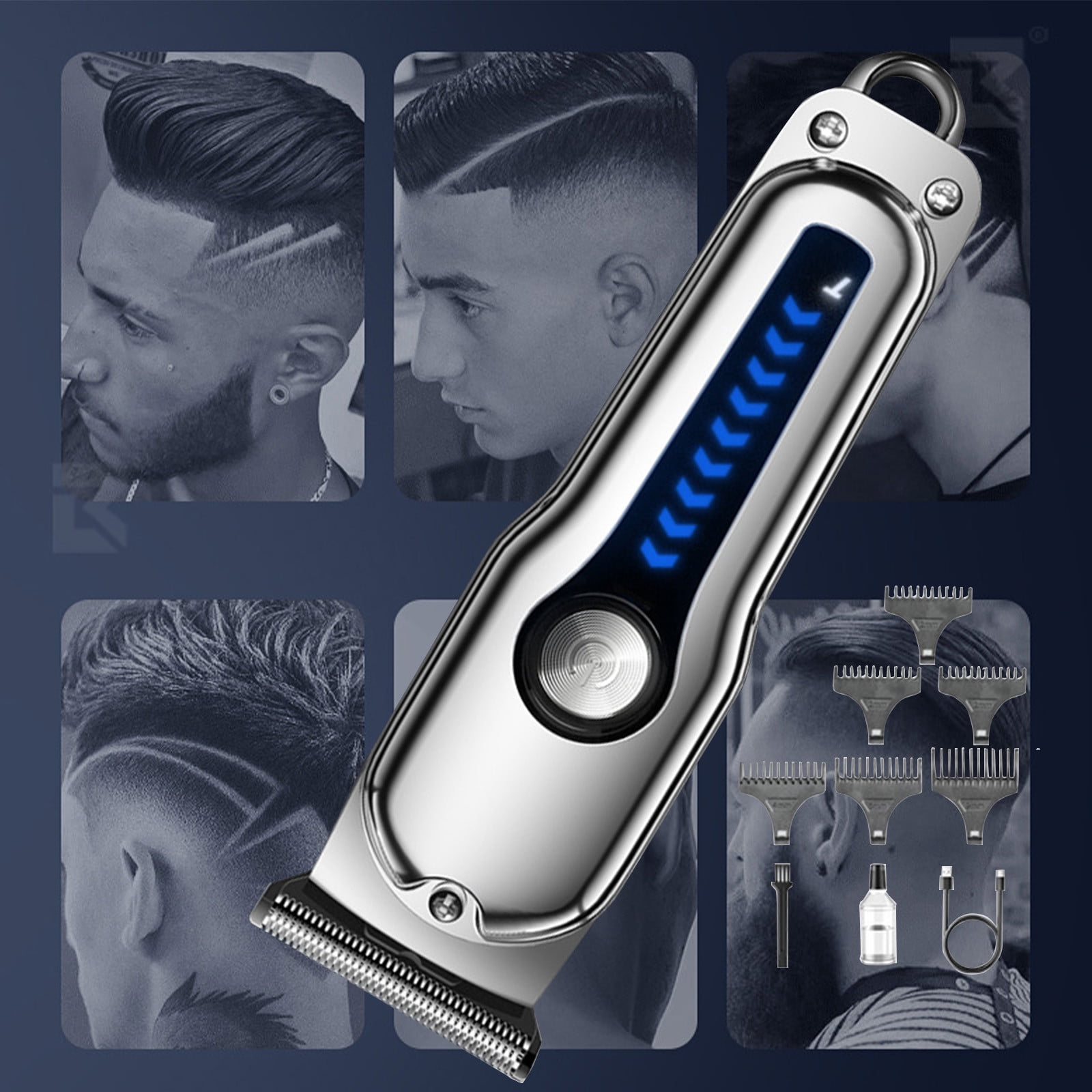 Professional Hair Clippers for Men Professional Barber Clippers and Trimmer Set Mens Cordless Hair Clippers for Barbers Haircut Mens Grooming Kit Fade 6 Guide Combs Mens Gifts Walmart Business Supplie...