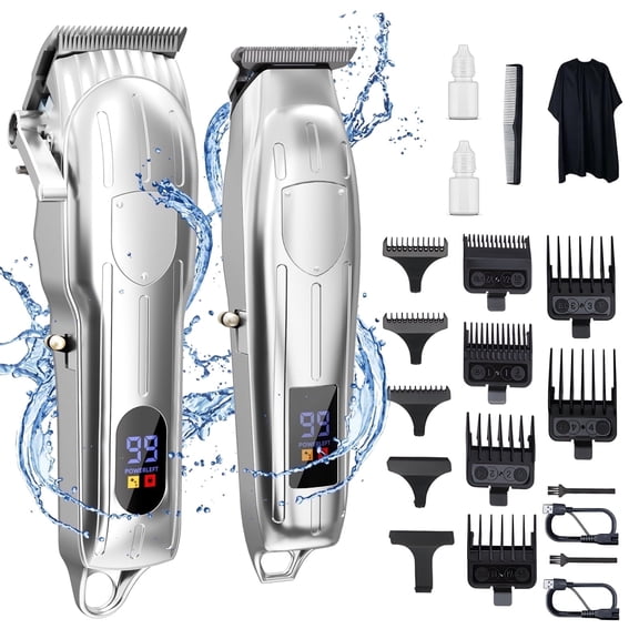 Professional Hair Clippers for Men: Cordless Barber Clippers and Trimmer Set with LED Display 11 Guide Combs, Zero Gap T-Blade Beard Hair Trimmer