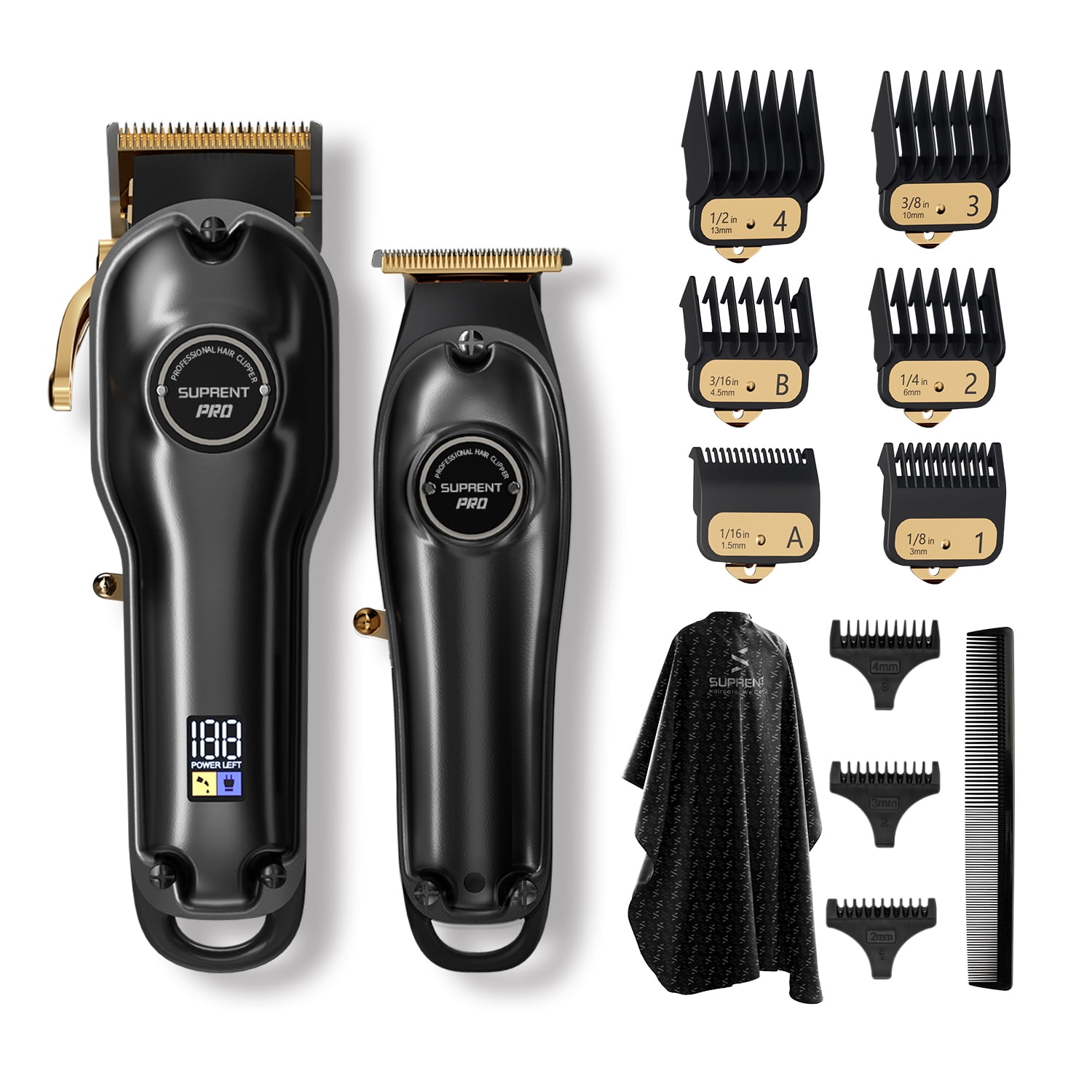 Professional Hair Clippers for Men Hair Cutting Kit Zero Gap T Blade Trimmer Combo Cordless Barber Clipper Set with LED Display Black