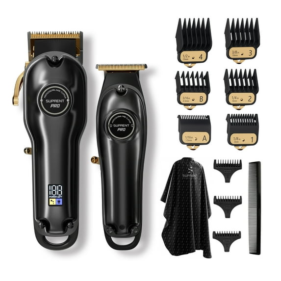 Professional Hair Clippers for Men, Hair Cutting Kit & Zero Gap T-Blade Trimmer Combo, Cordless Barber Clipper Set with LED Display (Black)
