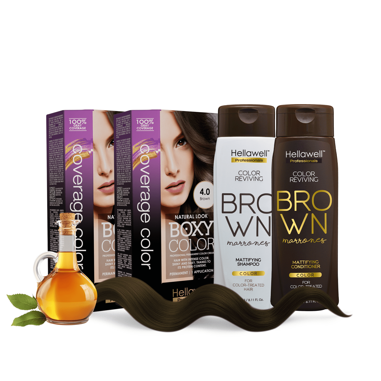 Professional Hair Coloring Kit + Color Reviving Shampoo & Conditioner Set | Permanent Hair Dye with Vegetal Protein | 100% Gray Coverage | Brown Tone 4.0
