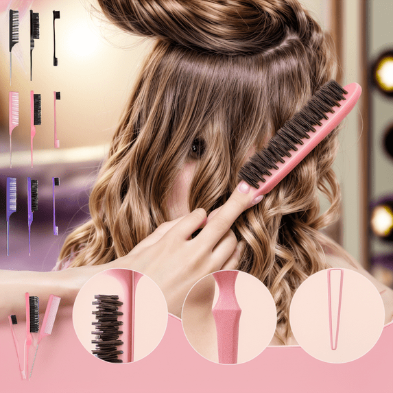 Professional Hair Coloring and Styling Comb Set with Highlight Brush, Eyebrow Brush, Pointed Tail Comb for Highlighting, Teasing, Parting and Eyebrow Grooming (3-Piece Set)