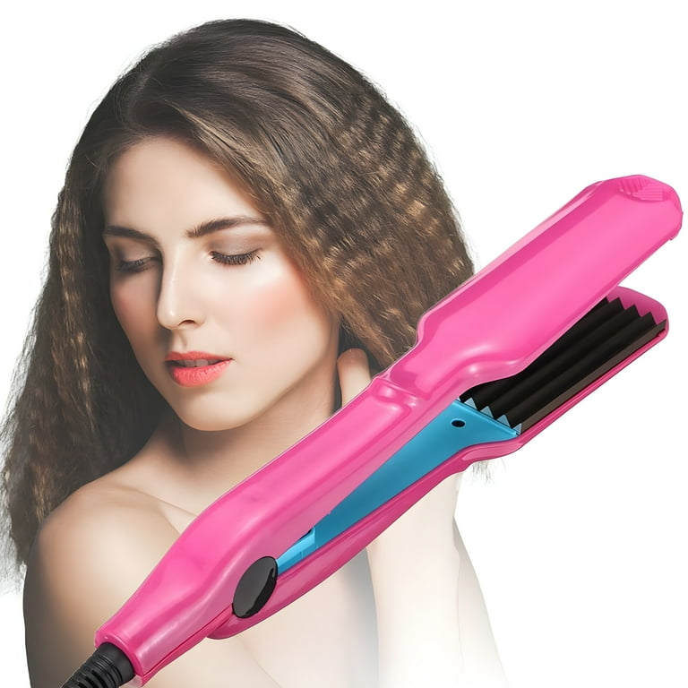 Professional Hair Crimper Curler Wand Dry & Wet Use Ceramic Curling Iron, Rose Red