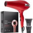 thumbnail image 1 of Professional Hair Dryer, Ionic Ceramic Tourmaline Technology, 2000W Quiet Drying, with Narrow & Wide Concentrator Nozzles, 3 Heat & 2 Speed Settings, Cool Shot Button, Red, 1 of 6