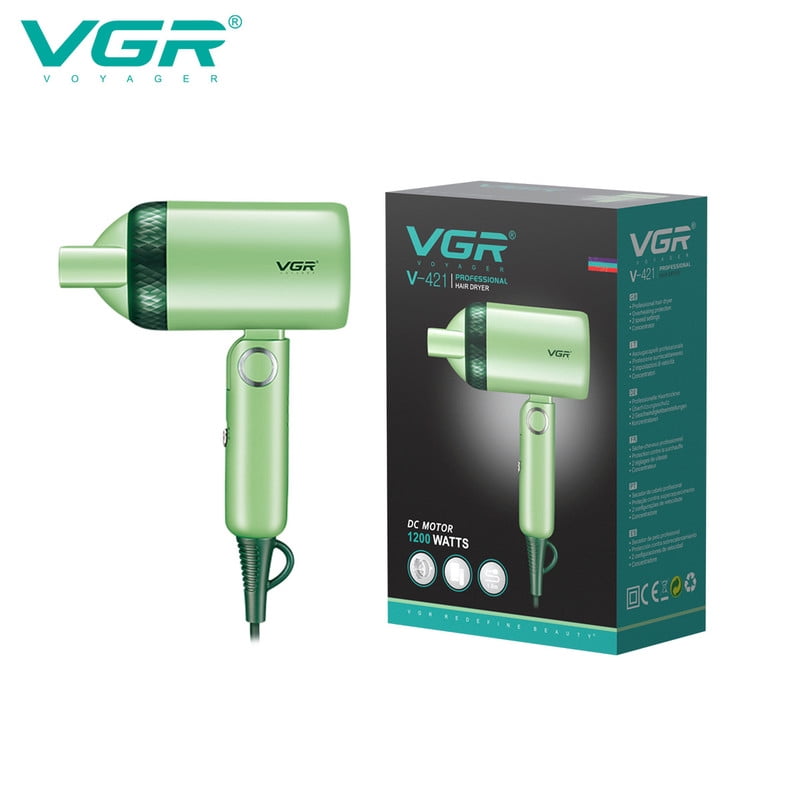 Professional Hair Dryer,Travel Blow Dryer with Adjustable 2-speed, Lightweight Travel Hairdryer Travel for Normal & Curly Hair Includes Volume Styling Nozzle, Foldable Handle,Green