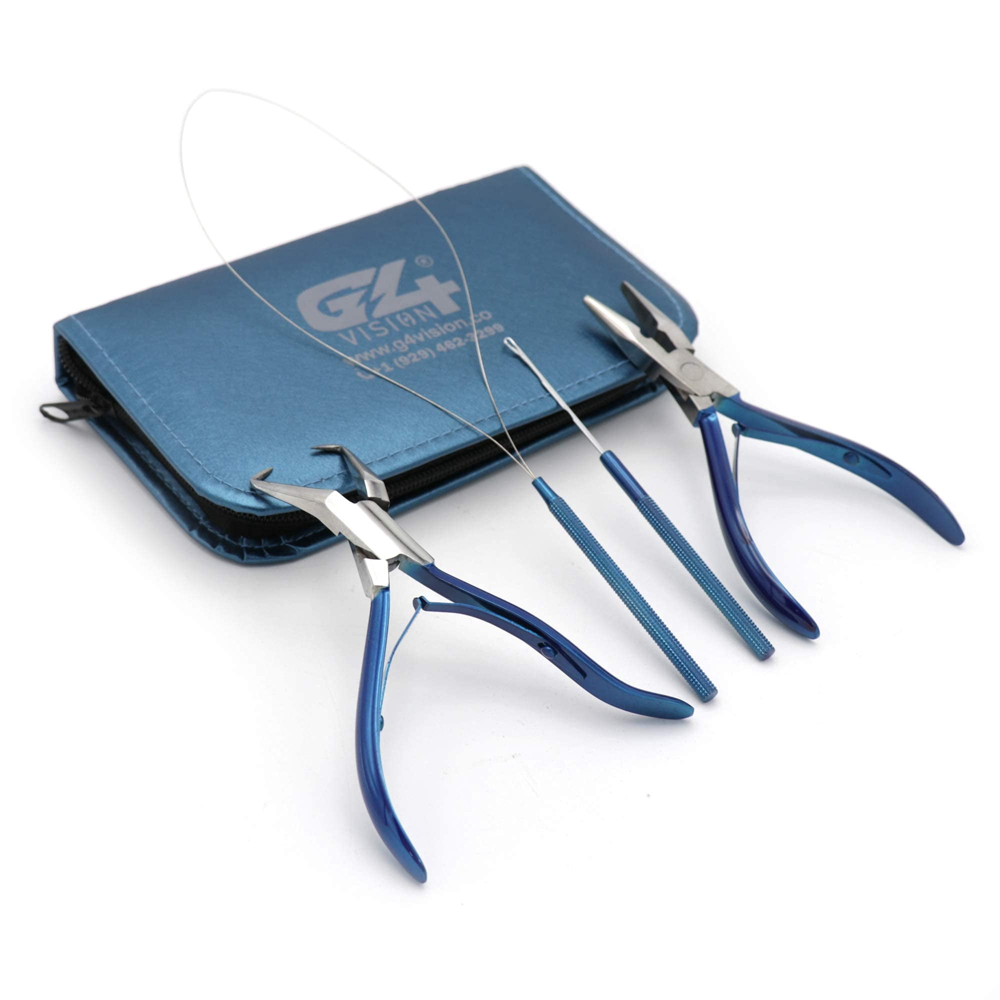 Professional Hair Extension & Beading Tool Kit Plier Set for beads (4 Piece) Micro Ring (Blue)…