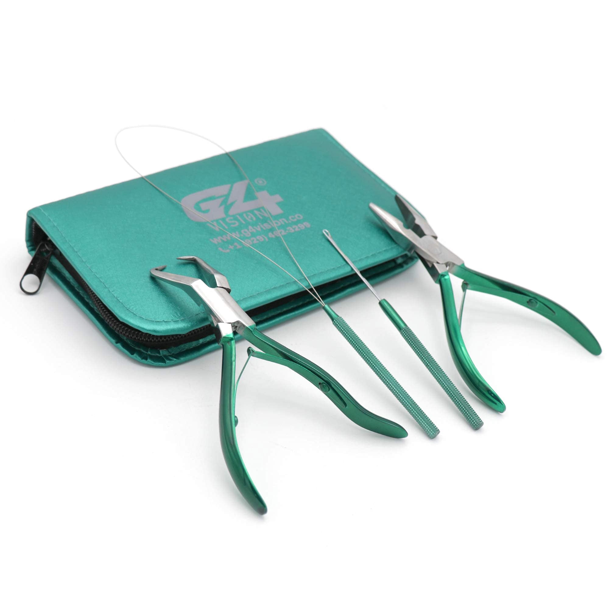 Professional Hair Extension & Beading Tool Kit Plier Set for beads (4 Piece) Micro Ring (Green)…