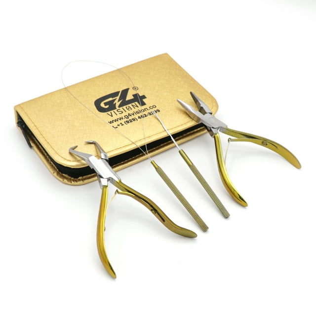 Professional Hair Extension & Beading Tool Kit Plier Set for beads (4 Piece) Micro Ring (Yellow)…