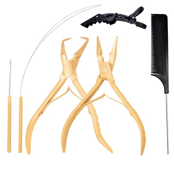 Professional Hair Extension Tools Kit Stainless Steel, Microlink & Itip Extensions Tool Kit, Gold