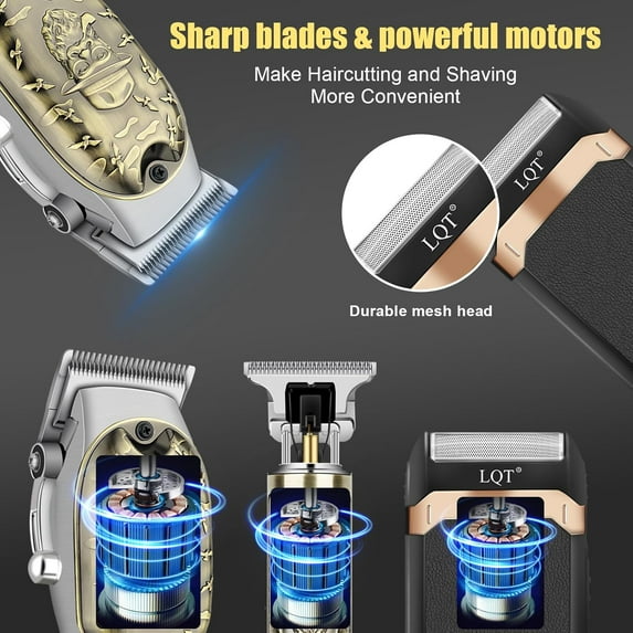 Professional Hair Set for Men Electric Shaver Cordless Hair Cutting Barber Clippers Beard Trimmer Men's Grooming Kit Gifts for him (Bronze)