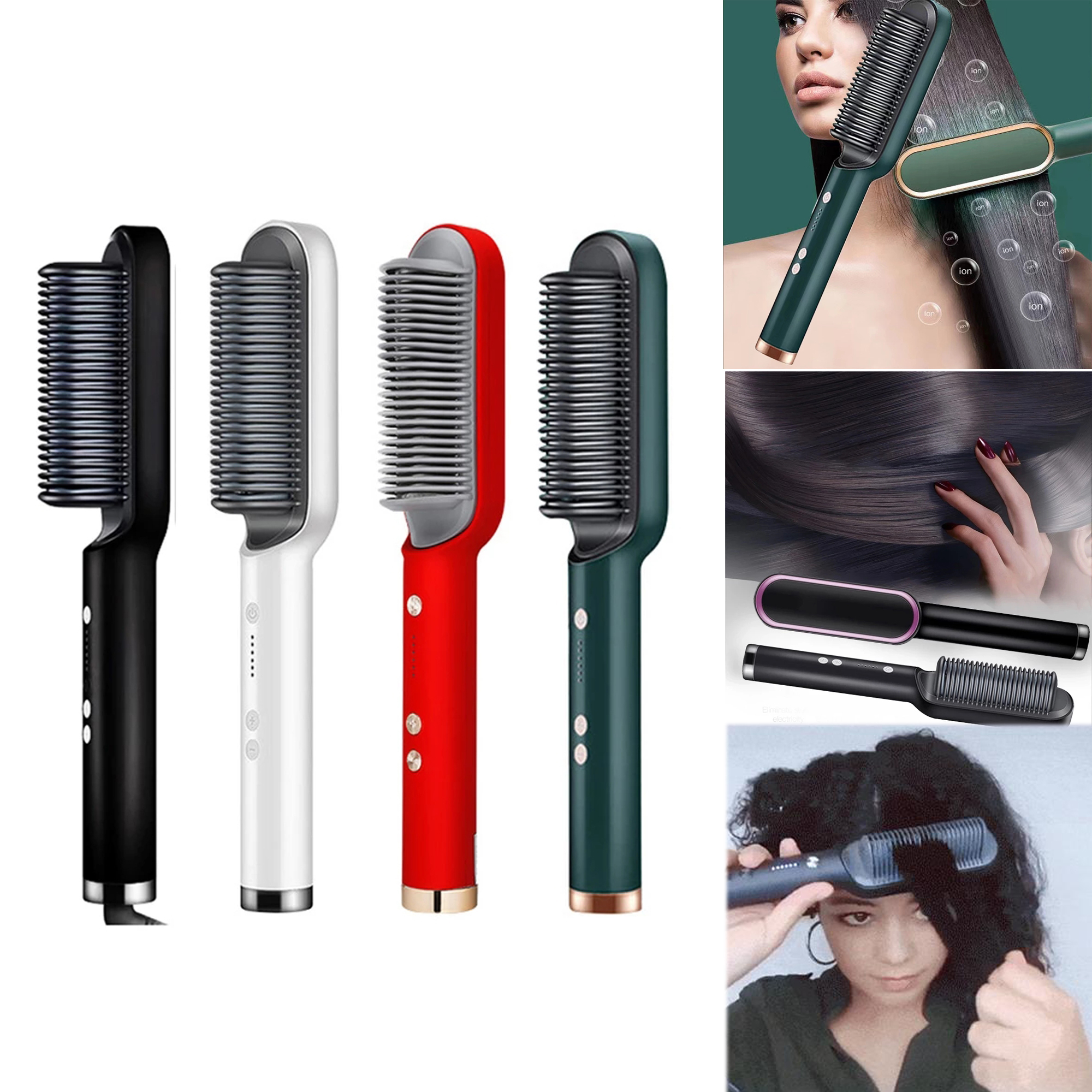 Professional Hair Straightener Brush Electric Straightening Brush Heated Straightener Comb Electric Hair Comb,BLACK - image 1 of 9