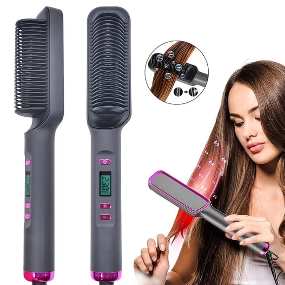 Professional Hair Straightener Brush with Ionic Technology and 20 Temperature Settings, Fast-Heating Ceramic Hot Comb with Anti-Scald Design for Frizz-Free Styling