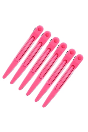 Professional Hair Styling Clip Collection Sectioning Duckbill Clips Pack of 6 Non Slip Alligator Barber Salon Hair Grip Clamps for Cutting Perming Rose Red 6.3 inches / 16.0 cm