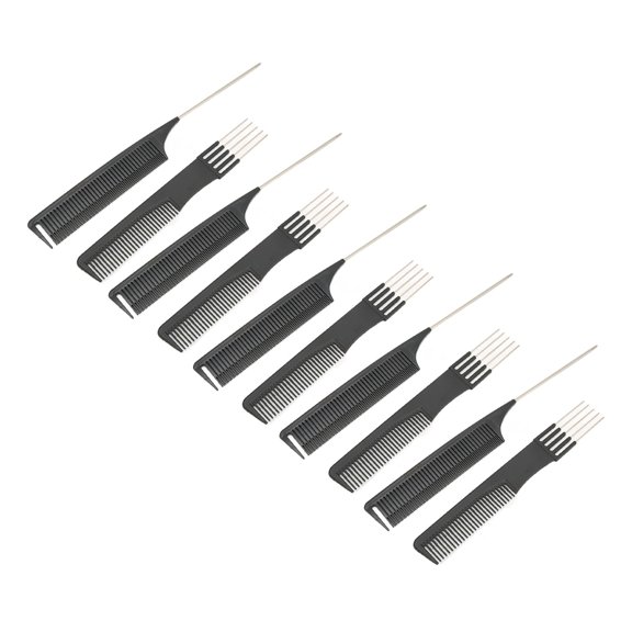 Professional Hair Styling Comb Set, 10pcs Metal Tail Rat Tail and Lift Teasing Combs, Durable ABS Alloy Styling Tools for All Hair Types