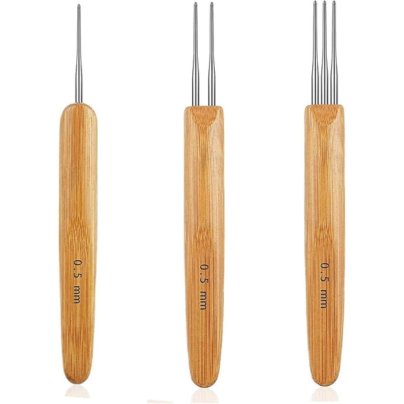 Professional Hair Styling Kit, Dreadlock Crochet Hook Set Stainless Steel Crafting Tools for DIY Hairstyles, Includes Natural Bamboo Handle Interlocking Tool (3PCS)
