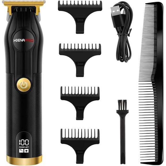 Professional Hair Trimmer for Men, Cordless Hair Clipper, Electric Beard Trimmer, USB Rechargeable 180 Minutes of Use Time with LED Display and 4 Guide Combs (Black)