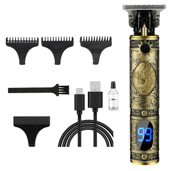 Professional Hair Trimmer for Men,T-Blade Zero Gapped Cordless Edger Clipper Cutting Rechargeable Liners Electric Beard Shaver with LED Display (Gold，5ml Of Lubricating Oil)