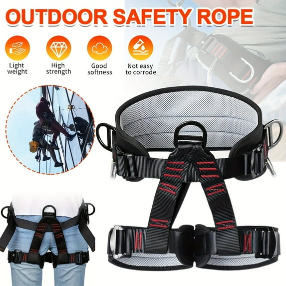 Professional Half Body Safety Belt - Heavy-Duty Polyester Climbing Harness with Adjustable Straps, Red Accents & Metal Buckles for Tree Climbing, Rappelling, Outdoor Adventure Activities