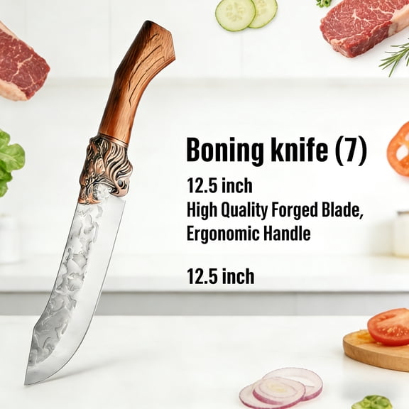 Professional Hand-Forged Stainless Steel Chef Knife Set | Multi-Functional Kitchen Knives, Boning Knife & Ultra-Sharp Scissors | High-Quality Cutlery & Utensils