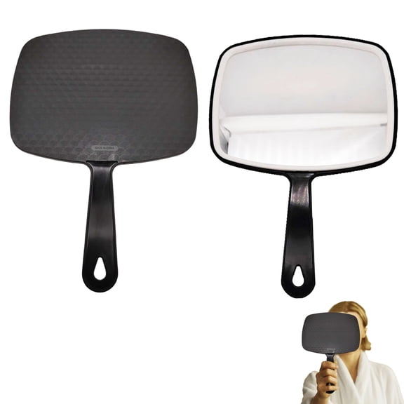 Professional Hand Mirror, Hairdressing Handheld Mirror with Comfortable Handle for Salon Barber, Ultra Clear Reflection Distortion-Free Portable Hand Held Mirror, All Black (21 x