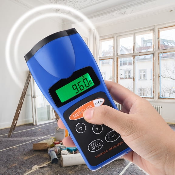 Professional Handheld Digital Ultrasonic Distance Measure Meter and Precise Laser Target Pointer Range Finder, 60 ft / 18.288 m Range for Indoor Construction and Home DIY