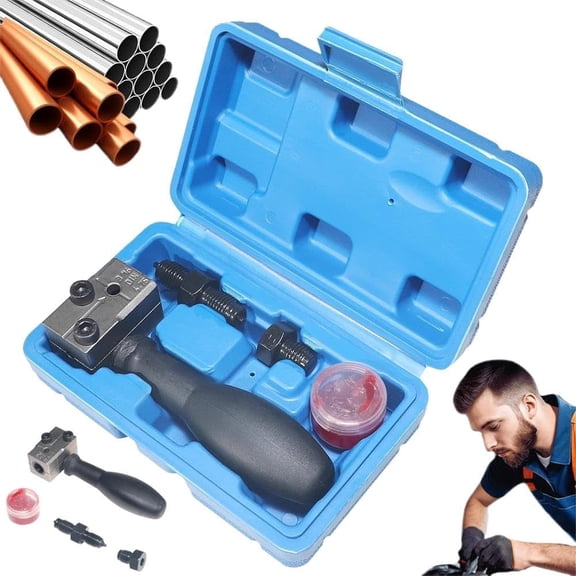 Professional Handheld Flaring Tool Kit for Automotive Brake Lines & Copper Pipes Manual Single/Double Flare Tool Set, Universal Compact Design for Easy Use in Tight Spaces