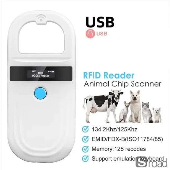 Professional Handheld Pet Microchip Scanner, 134.2kHz FDX-B Compatible RFID Reader With USB & Bluetooth For Veterinarian, Animal Shelter, Pet Owner, Livestock Chip Detection,PT180 USB Version