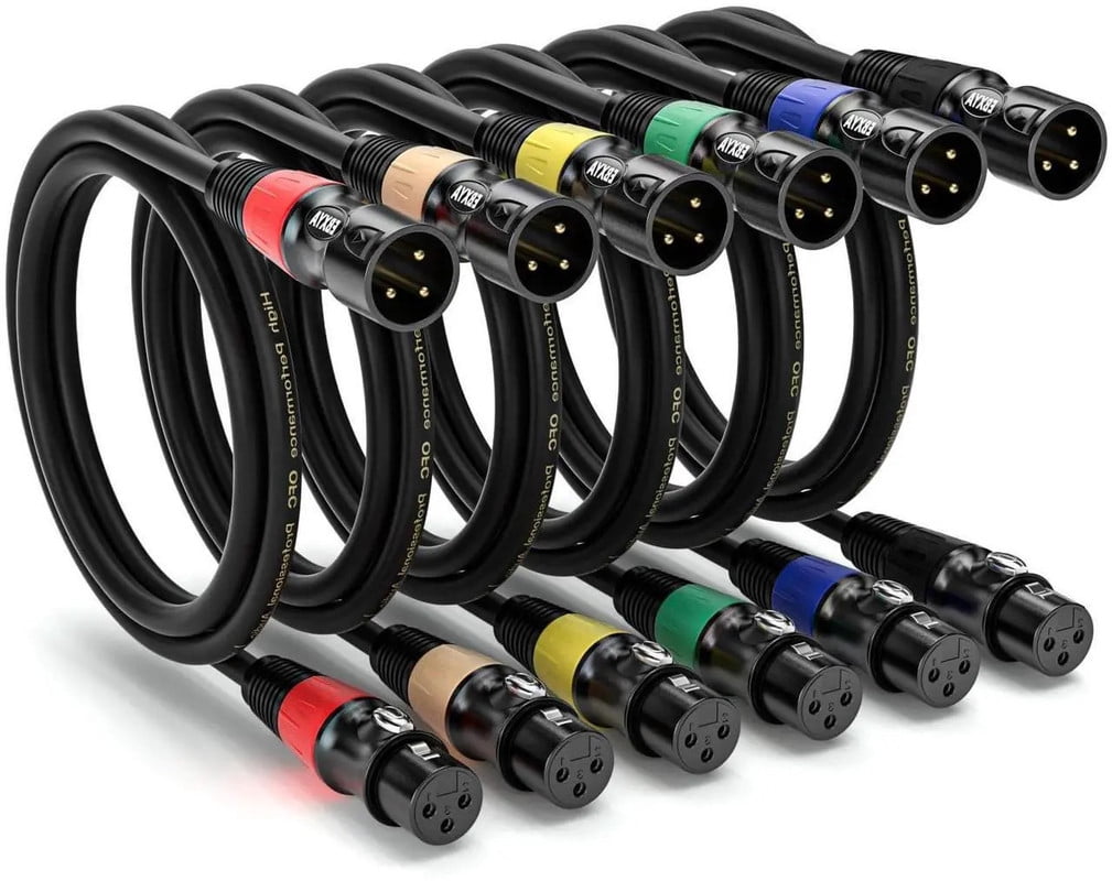 Professional & Heavy-Duty 6-Pack XLR Microphone Cables,EBXYA 3M Color-Coded Set with Rainbow Connectors,Tangle-Free Figure-8 Coiled,for Live Sound,Home Studio,Musicians,DJs & Band Equipment​