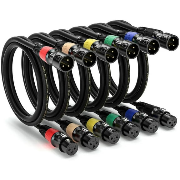 Professional & Heavy-Duty 6-Pack XLR Microphone Cables,EBXYA 3M Color-Coded Set with Rainbow Connectors,Tangle-Free Figure-8 Coiled,for Live Sound,Home Studio,Musicians,DJs & Band Equipment