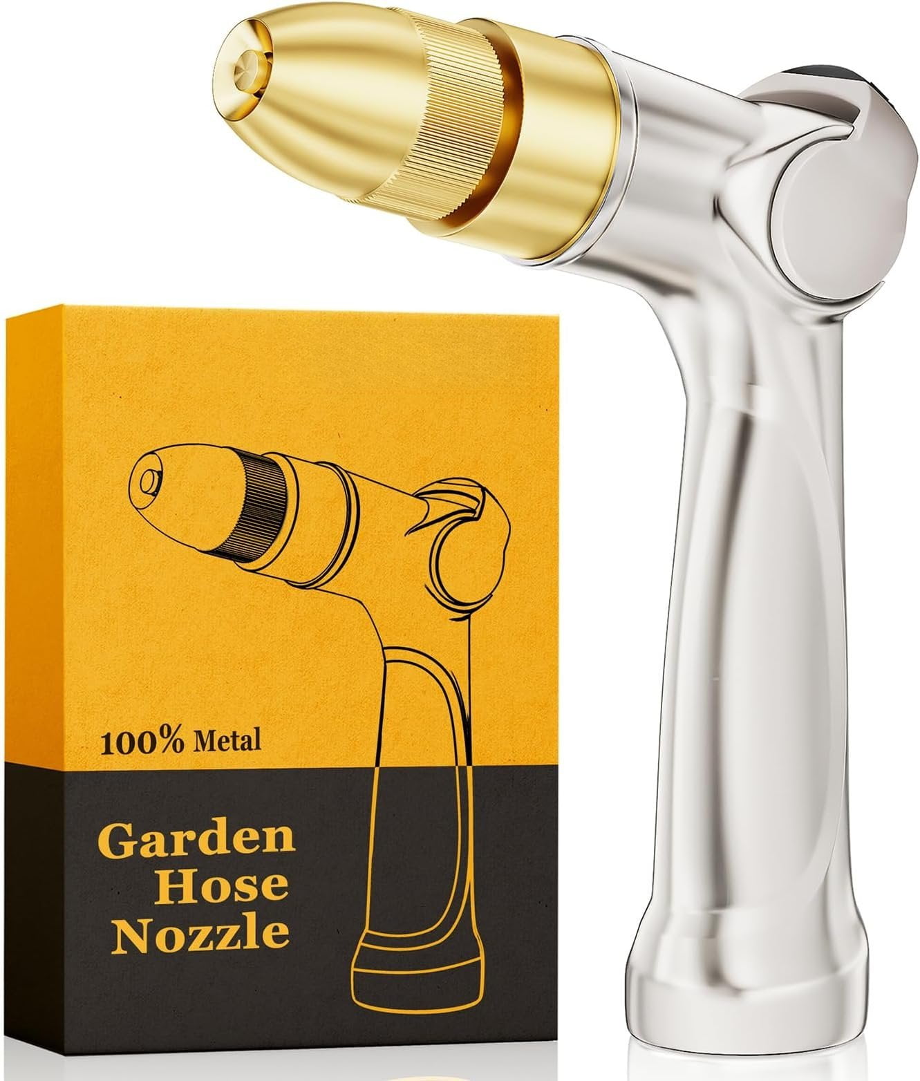 Professional Heavy Duty Garden Hose Nozzle,  Metal Thumb Control Water Nozzle with Brass Tip, High  Adjustable Water Hose Sprayer for Lawn &  Watering,  & Pet Washing