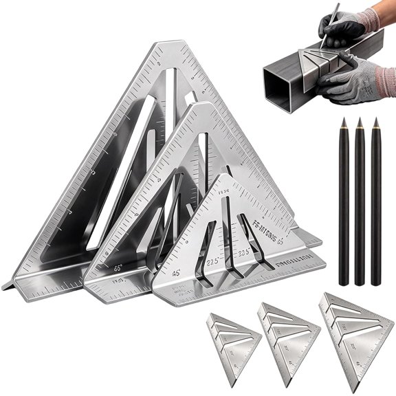 Professional Heavy Duty Metalworking Miter Square,Miter Square Ruler,90 Wrap-Ledge Metal Working Miter Square with Preset 22.5, 45, 90 Slots and Long Flange, Heavy-Gauge Stainless Steel