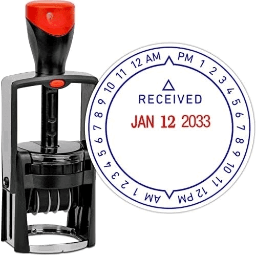 - Professional Heavy Duty Self-Inking 12 Hour Time and Date Stamp with Received Message Blue/Red Ink$$Office