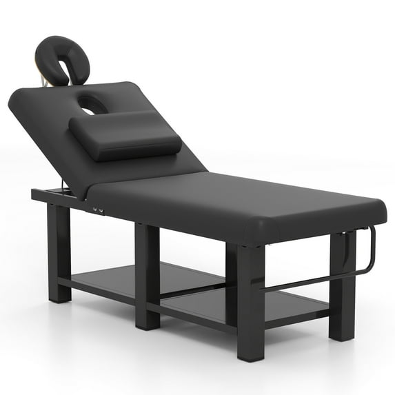 Professional Heavy Duty Stationary Massage Table Adjustable Facial Bed Beauty Salon Spa Tatoo Equipment with Open-Chest,Headrest(Black)