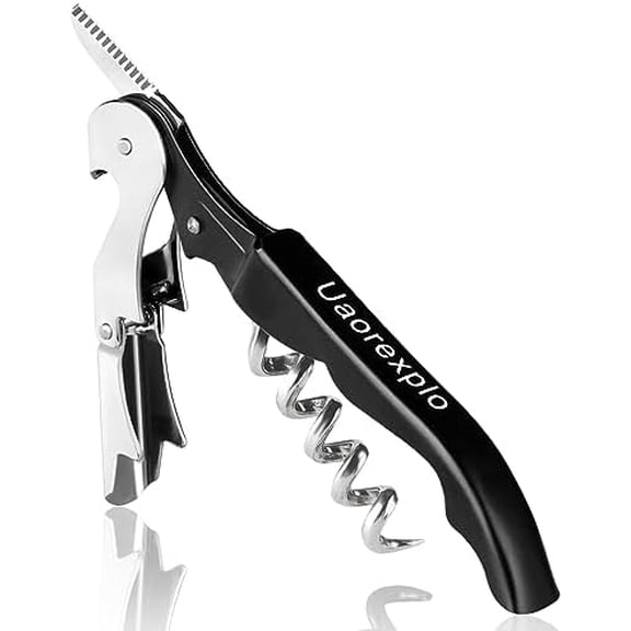 Professional Heavy Duty Wine Opener, Compact and Foldable Wine Key, Strength Stainless Steel corkscrew, Double Hinged, Foil Cutter, Ideal Tools for Servers, Bartenders, Sommelier (Black).