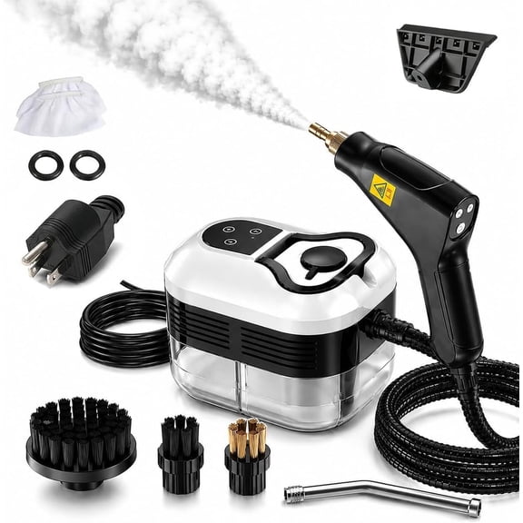 Professional High-Pressure 1800ml Rapid-Heating Steam Cleaner, 2500W High Temperature Pressurized Steamer with 6 Adjustable Levels for Kitchen, Bathroom, Furniture, Car, Windows (Beige) - WHITE