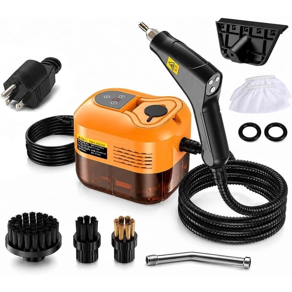 Professional High-Pressure 1800ml Rapid-Heating Steam Cleaner, 2500W High Temperature Pressurized Steamer with 6 Adjustable Levels for Kitchen, Bathroom, Furniture, Car, Windows (Beige) - ORANGE