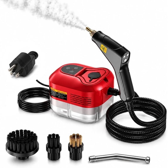 Professional High-Pressure 1800ml Rapid-Heating Steam Cleaner, 2500W High Temperature Pressurized Steamer with 6 Adjustable Levels for Kitchen, Bathroom, Furniture, Car, Windows (Beige) - RED
