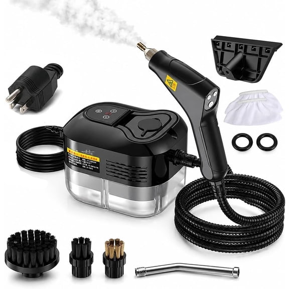 Professional High-Pressure 1800ml Rapid-Heating Steam Cleaner, 2500W High Temperature Pressurized Steamer with 6 Adjustable Levels for Kitchen, Bathroom, Furniture, Car, Windows (Beige) - BLACK