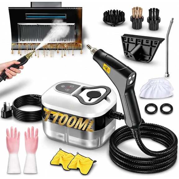 Professional High-Pressure 1800ml Rapid-Heating Steam Cleaner, Handheld Steam Cleaner, 6 Adjustable Steam Levels, Attachments 15s Heat Up, Steam Only Cleaning, Gentle on Hands