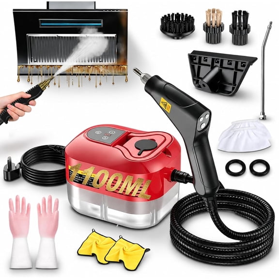 Professional High-Pressure 1800ml Rapid-Heating Steam Cleaner, Handheld Steam Cleaner, 6 Adjustable Steam Levels, Attachments 15s Heat Up, Steam Only Cleaning, Gentle on Hands