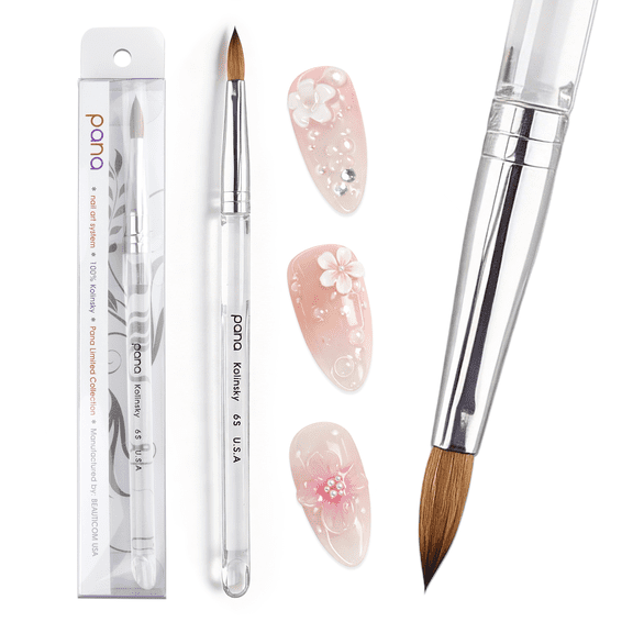 Professional High Quality 100% Kolinsky Hair Bristles Oval Style Acrylic Nail Brush with Clear Handle for Acrylic Manicure Powder (Size 6)