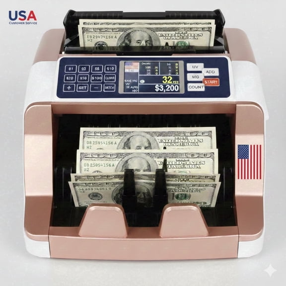 High-Speed Bill Counter and Counterfeit Detector Machine with Double Detection, Cash Counting, LCD Display, Black