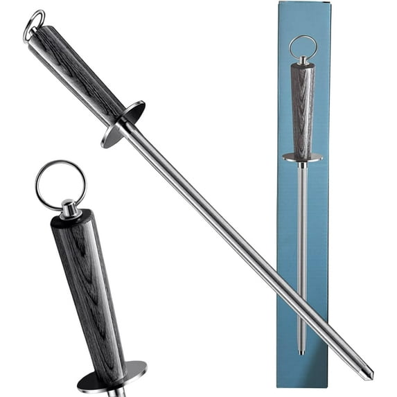 Professional Honing Rod -12 inch High Carbon Steel Knife Sharpener Rod Colorful Color Wood Handle,Sharpening Rod Belt Magnetization,Honing Steel Quick Sharpening,Chef's Sharpening Tool