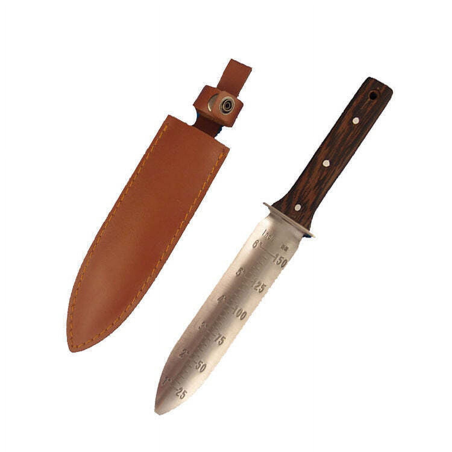 Professional Hori Hori Garden Knife with Leather Sheath, Protective Handguard, High polished 440 Stainless Steel Blade, Sharpening Stone Included, for Weeding, Digging, Pruning, and Cultivating