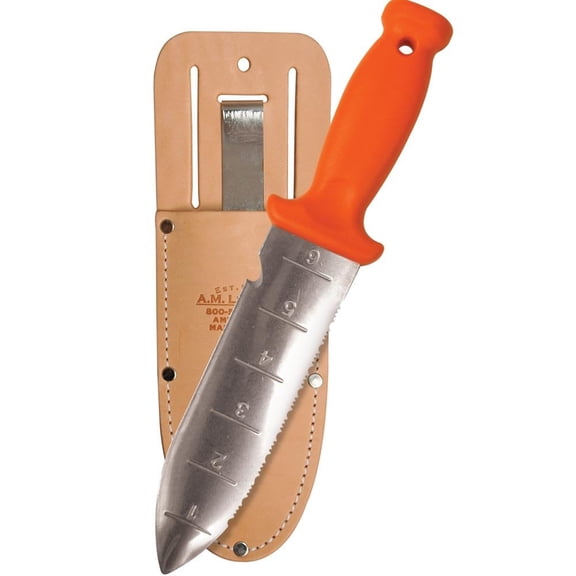 Professional Hori Hori Knife with Leather Sheath, 6 Inch Stainless Steel Blade for Gardening Landscaping Planting, Silvery