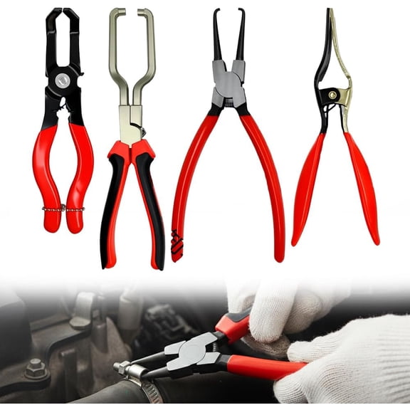 Professional Hose Clamp Kit 4Pcs, Car Caliper Set Includes Fuel Line Pliers Set, Nail Puller Plier, Separator Pliers for Electrical Work, Electrical Repairs, Auto Maintenance (4)