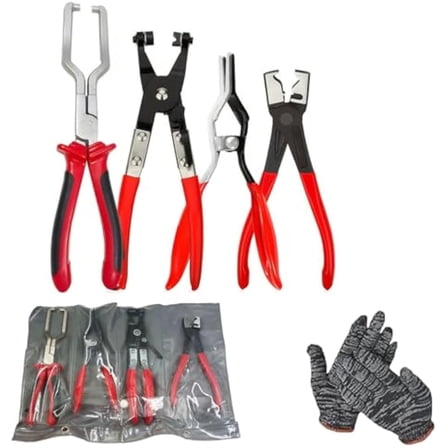 Professional Hose Clamp Kit, Auto Pliers Removal Tools for Water Pipe Hose, Long Reach Automotive Electrical Terminal Connector Removal Tool, Fuel Line Disconnect Clamp Pliers for Car (4pcs)